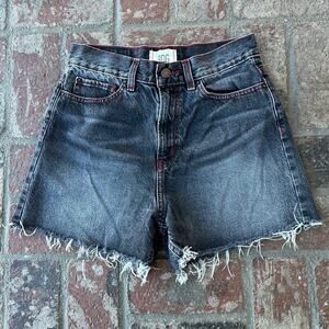 BDG A-Line Short Black Jean Shorts Red Stitching Size 28 Raw Hem